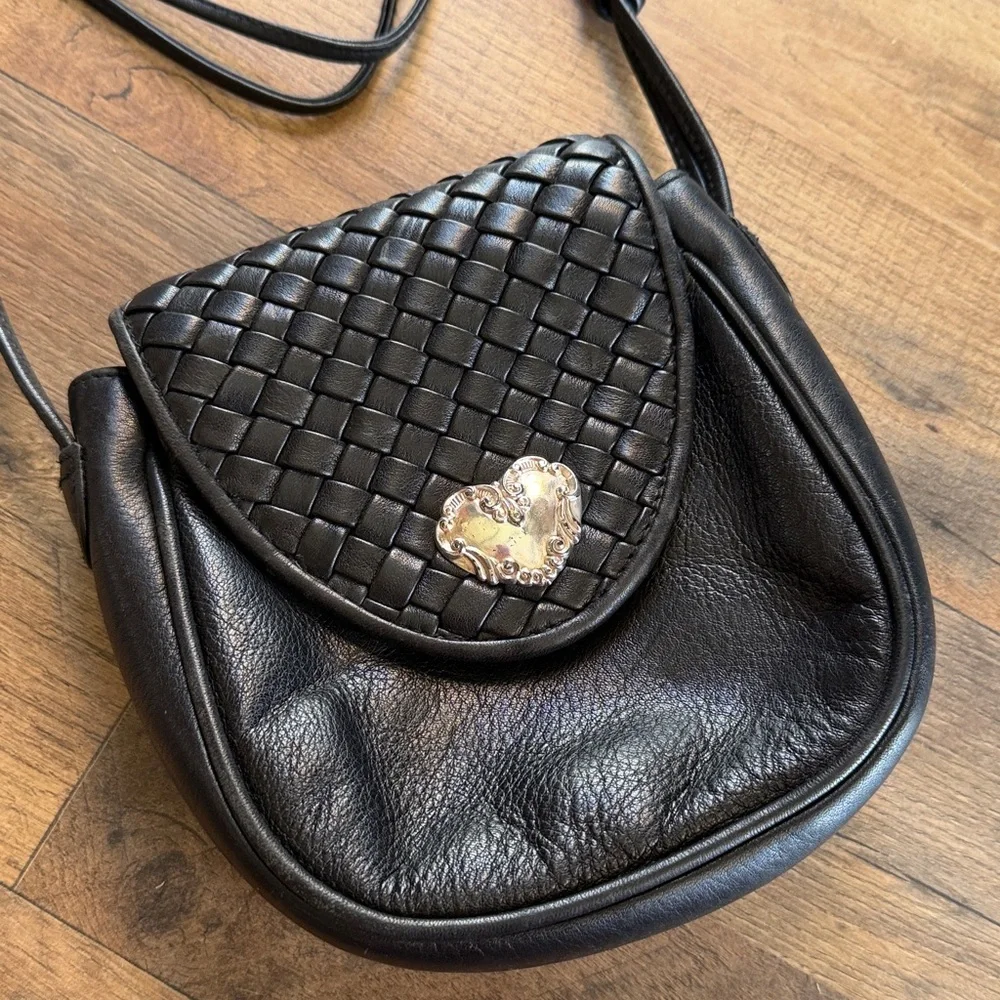 Brighton black soft leather bag with heart charm snap